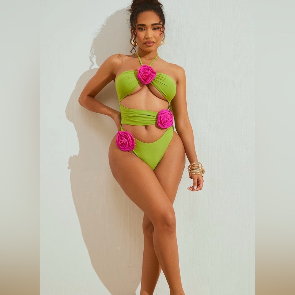 New Green and Pink Women's Swimsuit Size S